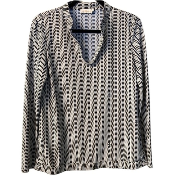 Tory Burch Tops - Tory Burch Women’s Black White Blouse Print Collar Poly Lightweight EUC size M
